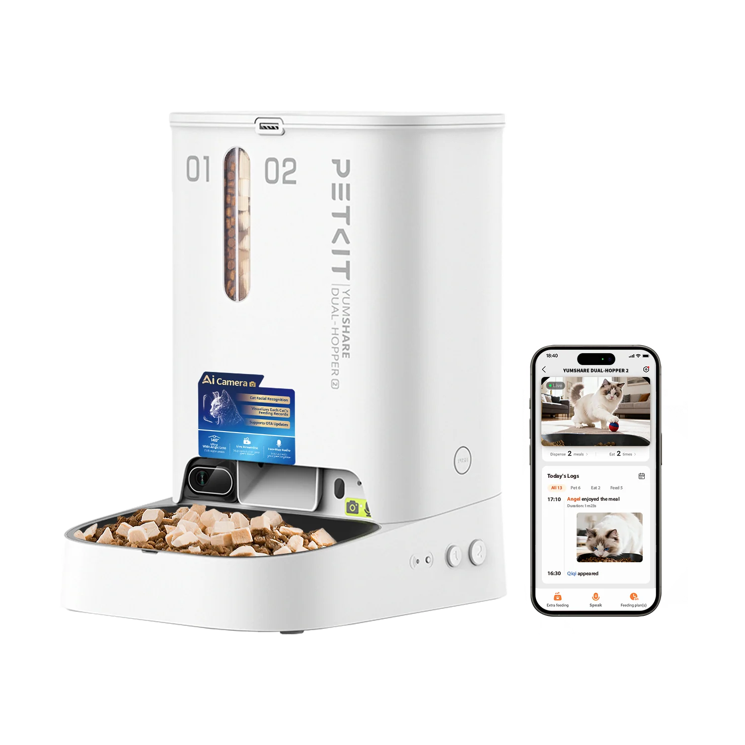Comedero automático doble YumShare 2 con cámara